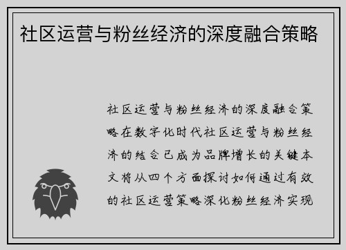 社区运营与粉丝经济的深度融合策略